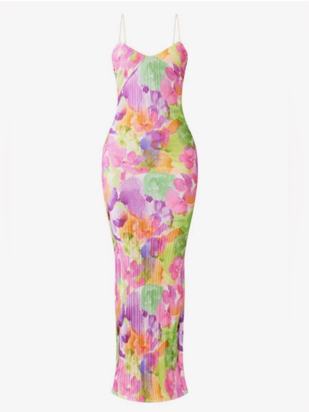 NWT PrettyLittleThing Pink Multi Watercolor Floral Maxi Dress Size 8